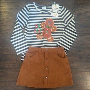 *3/$25* Girl's "Oh Snap" Gingerbread Long Sleeve & Skirt Outfit - Size 5T